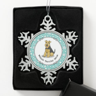 Welsh Terrier Mum - Cute Welshie Dog Mum Snowflake Pewter Christmas Ornament