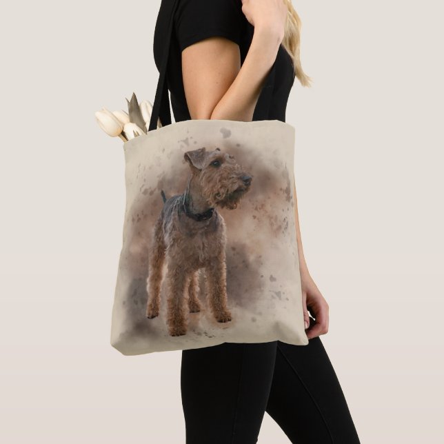 Welsh Terrier on a Mottled Brown Background Tote Bag (Close Up)