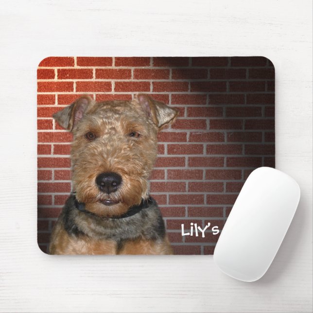 Welsh Terrier on Brick Wall Mouse Mat (With Mouse)
