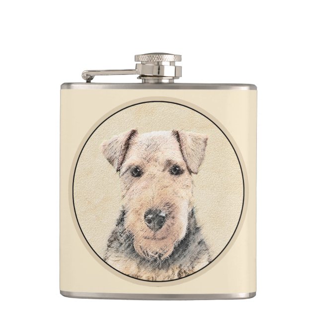 Welsh Terrier Painting - Cute Original Dog Art Hip Flask (Front)