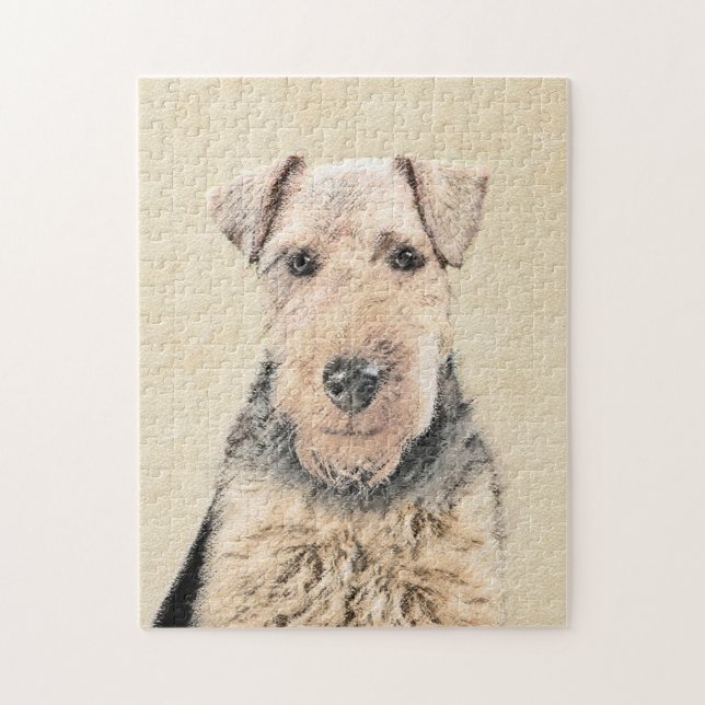 Welsh Terrier Painting - Cute Original Dog Art Jigsaw Puzzle (Vertical)
