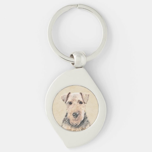Welsh Terrier Painting - Cute Original Dog Art Key Ring (Front)