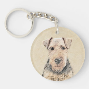 Welsh Terrier Painting - Cute Original Dog Art Key Ring