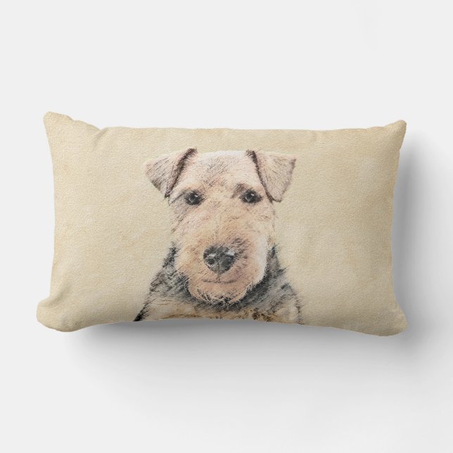 Welsh Terrier Painting - Cute Original Dog Art Lumbar Cushion (Front)