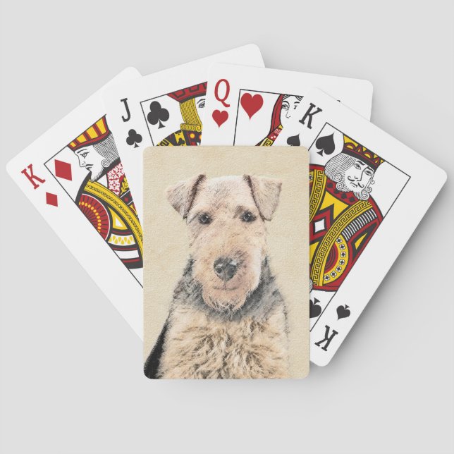 Welsh Terrier Painting - Cute Original Dog Art Playing Cards (Back)