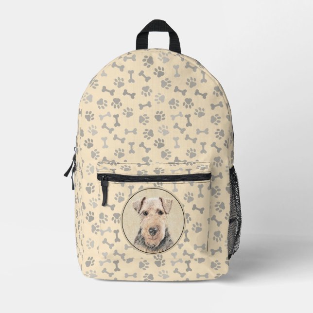 Welsh Terrier Painting - Cute Original Dog Art Printed Backpack (Front)