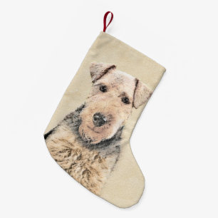 Welsh Terrier Painting - Cute Original Dog Art Small Christmas Stocking