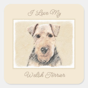 Welsh Terrier Painting - Cute Original Dog Art Squ Square Sticker