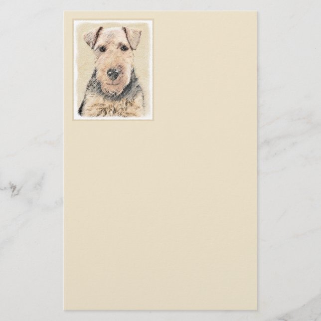 Welsh Terrier Painting - Cute Original Dog Art Stationery (Front)