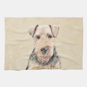 Welsh Terrier Painting - Cute Original Dog Art Tea Towel