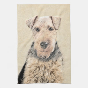 Welsh Terrier Painting - Cute Original Dog Art Tea Towel