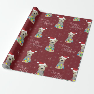 Welsh Terrier Paw Prints Red Christmas Wrapping Paper