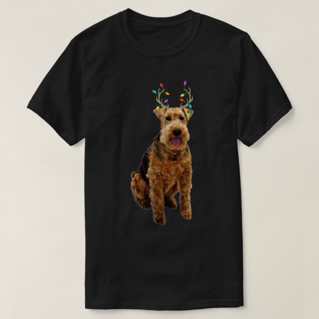 Welsh Terrier Reindeer Christmas Dog T-Shirt (Design Front)