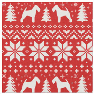 Welsh Terrier Silhouettes Christmas Pattern Red Fabric