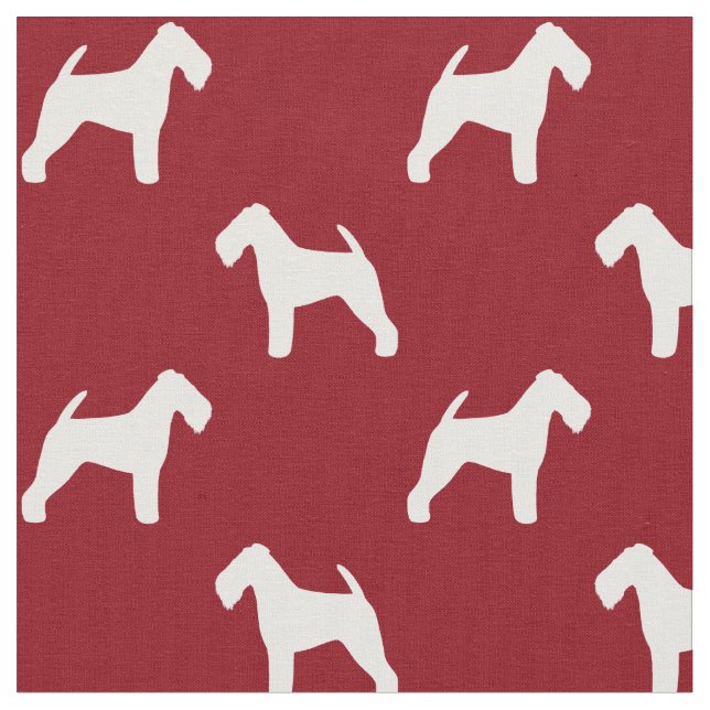 Welsh Terrier Silhouettes Dogs Red and White Fabric (Close Up)