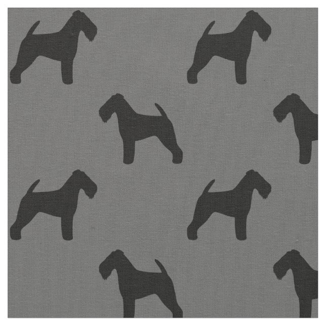 Welsh Terrier Silhouettes Grey and Black Patterned Fabric (Close Up)