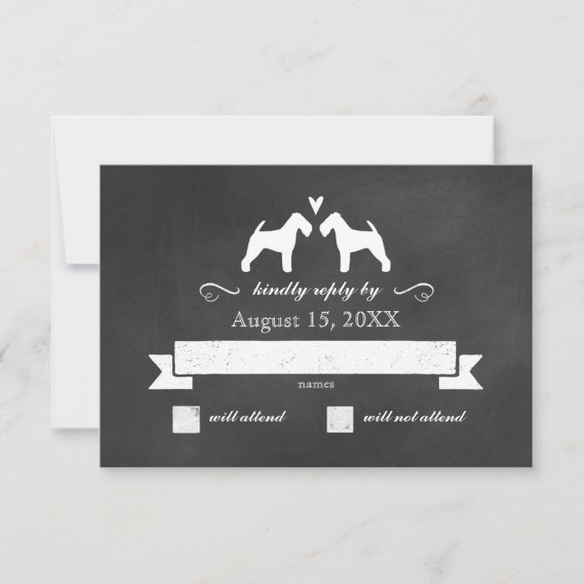 Welsh Terrier Silhouettes Wedding RSVP Reply Card (Front)