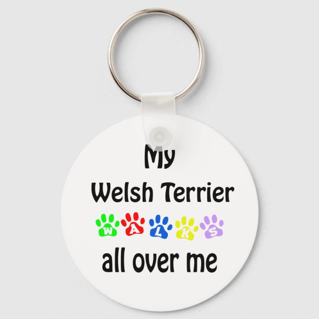 Welsh Terrier Walks Design Key Ring (Front)