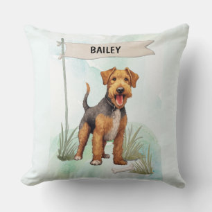 Welsh Terrier Watercolor Personalized Dog Cushion