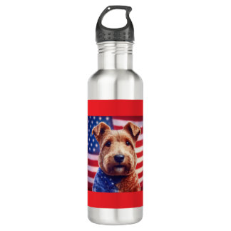 Welsh Terrier With American Flag And Bandanna 710 Ml Water Bottle