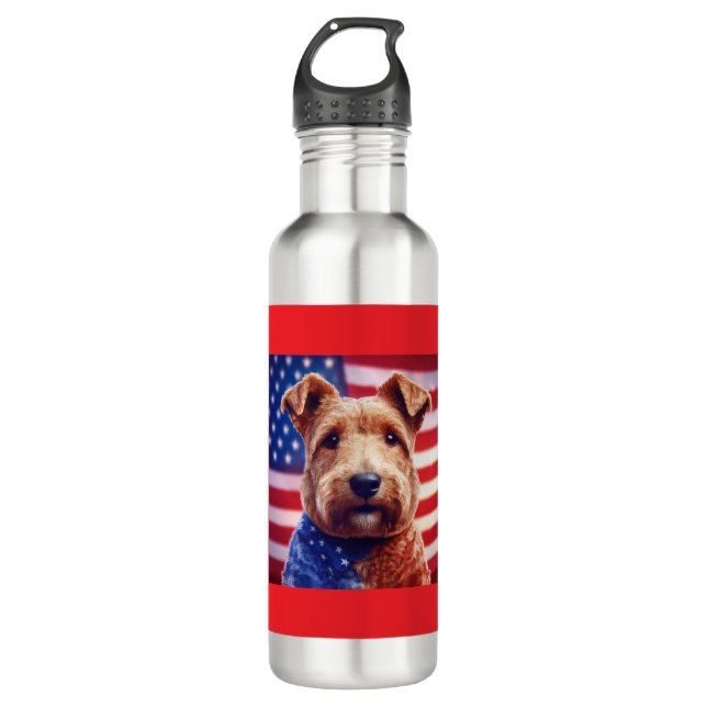 Welsh Terrier With American Flag And Bandanna 710 Ml Water Bottle (Front)