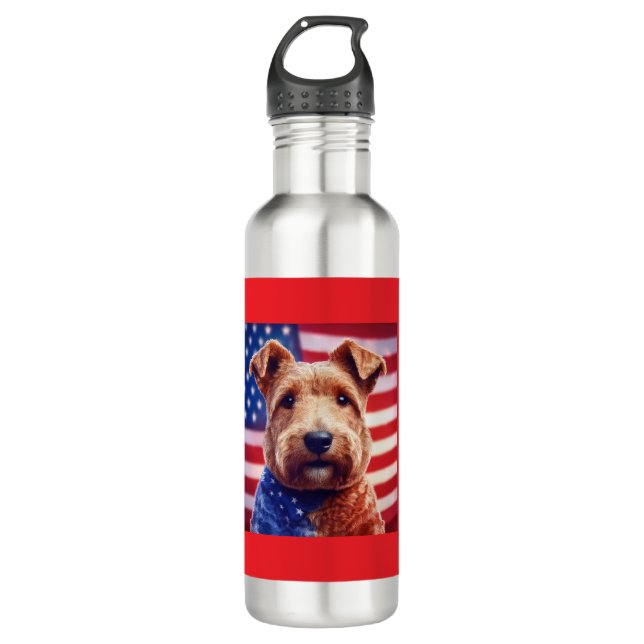 Welsh Terrier With American Flag And Bandanna 710 Ml Water Bottle (Front)
