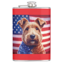 Welsh Terrier With American Flag And Bandanna
