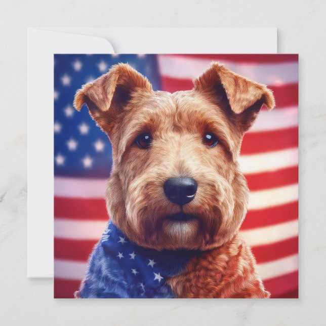 Welsh Terrier With American Flag And Bandanna Invitation (Front)