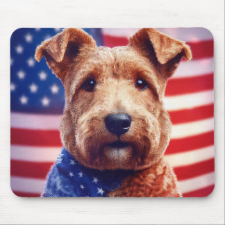 Welsh Terrier With American Flag And Bandanna Mouse Mat