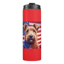 Welsh Terrier With American Flag And Bandanna