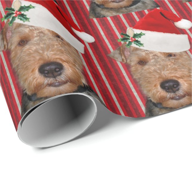 Welsh Terrier with Santa Claus hat Wrapping Paper (Roll Corner)