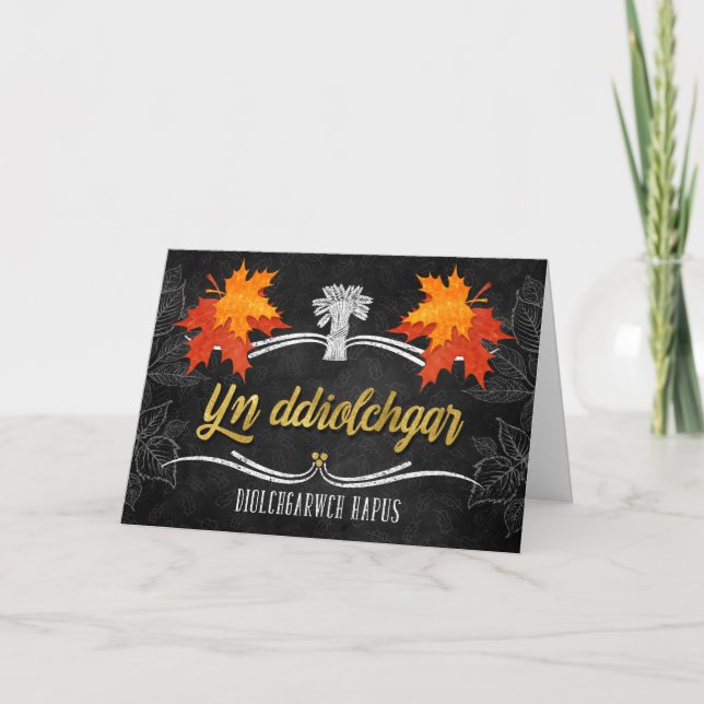 Welsh Thanksgiving Grateful Belssings Chalk Holiday Card (Front)