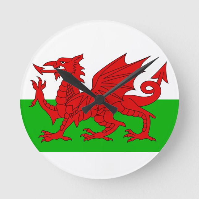 Welsh / Wales Flag - Cymru High Quality Image Round Clock (Front)