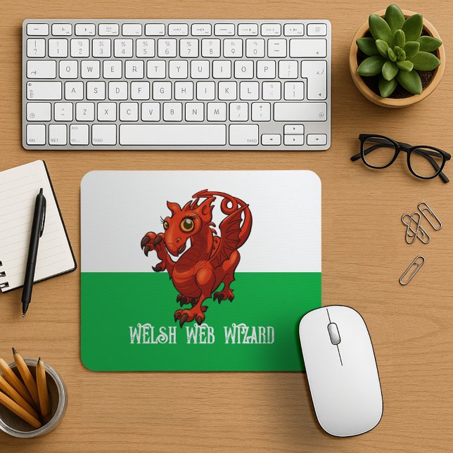 Welsh Web Wizard Red Dragon Wales Cartoon Mouse Mat (Creator Uploaded)