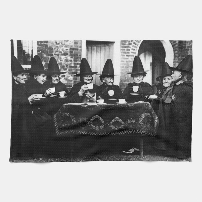 Welsh Witches Having Tea Crone Teatime   Towel (Horizontal)