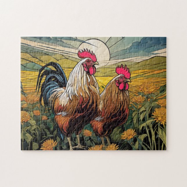 Welsummer Roosters at Dawn Jigsaw Puzzle (Horizontal)