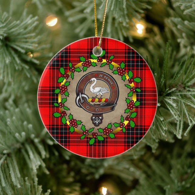 Wemyss Clan Badge & Tartan Personalised Christmas Ceramic Tree Decoration (Tree)