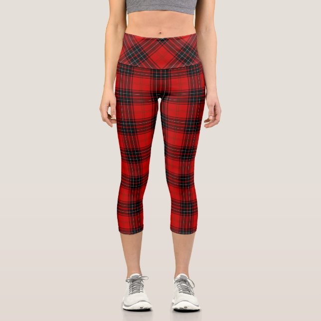 Wemyss tartan red black plaid capri leggings (Front)