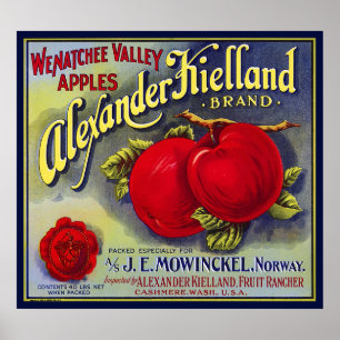 WENATCHEE VALLEY APPLES FRUIT CRATE LABEL 1910 POSTER