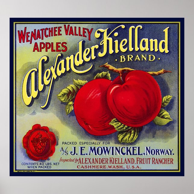 WENATCHEE VALLEY APPLES FRUIT CRATE LABEL 1910 POSTER (Front)