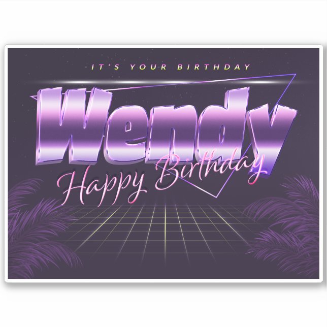 Wendy Name First Name purple retro sticker birthda (Front)