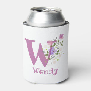 Wendy Name with a Floral Design Can Cooler
