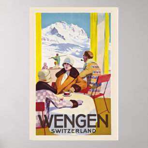 Wengen Grindelwald Switzerland Vintage Ski Poster