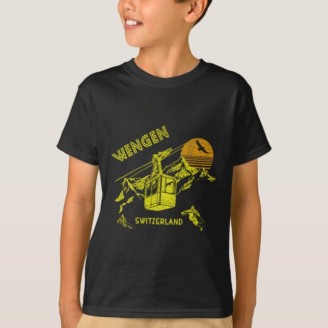 Wengen Switzerland Retro Skiing Tee  (Front)