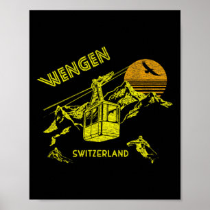 Wengen Switzerland Retro Skiing Tee  Poster