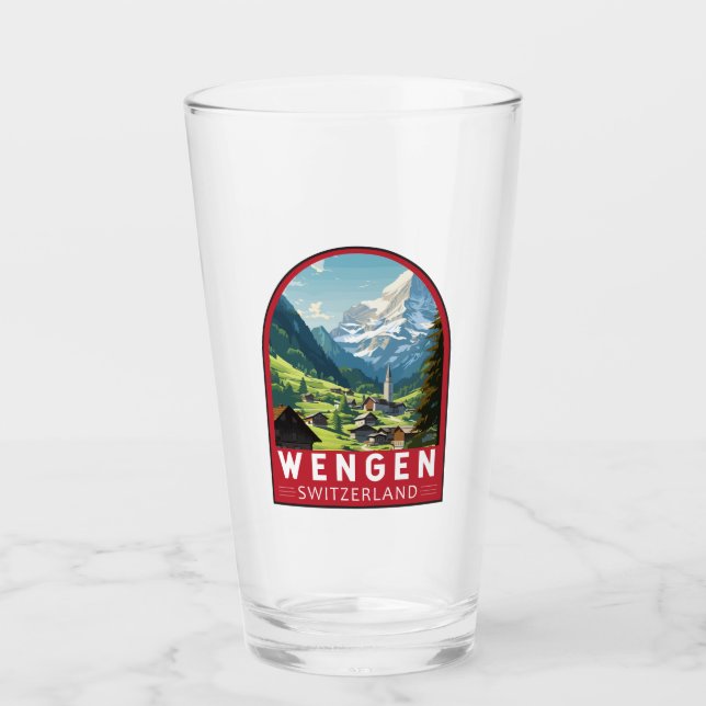 Wengen Switzerland Travel Art Vintage Glass (Front)