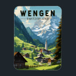 Wengen Switzerland Travel Art Vintage Magnet<br><div class="desc">Wengen retro vector travel design. Wengen is a Swiss Alpine village in the Bernese Oberland region. It's known for its timber chalets and belle époque hotels.</div>