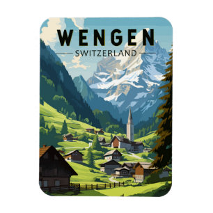 Wengen Switzerland Travel Art Vintage Magnet