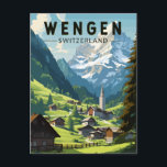 Wengen Switzerland Travel Art Vintage Postcard<br><div class="desc">Wengen retro vector travel design. Wengen is a Swiss Alpine village in the Bernese Oberland region. It's known for its timber chalets and belle époque hotels.</div>