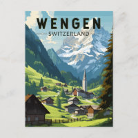 Wengen Switzerland Travel Art Vintage